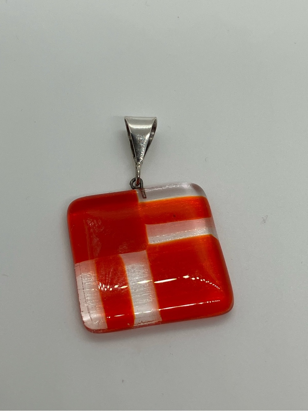 Vtg 925 Sterling Silver Large Art Glass Pendant Geometric Modernist Design